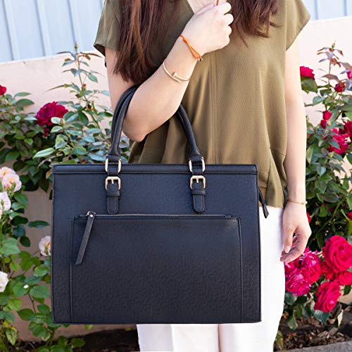 CRAZYCHIC - Bolso de Mano Grande Mujer - Maletín Trabajo Portadocumentos Cuero Piel PU Señora - Larga Tote Shopper Negocios - Bolso de Hombro Bandolera Gran Capacidad Escuela Oficina - Negro