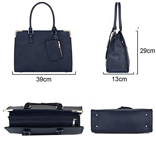 CRAZYCHIC - Bolso de Mano Grande Mujer - Tote Shopper Piel Cuero PU - Maletín Trabajo Negocios Señora Gran Capacidad - Large Portadocumentos Ordenador Hombro Bandolera Elegante - Azul
