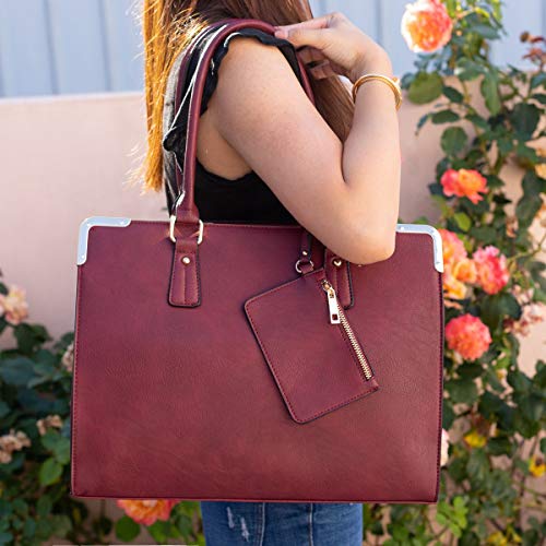 CRAZYCHIC - Bolso de Mano Grande Mujer - Tote Shopper Piel Cuero PU - Maletín Trabajo Negocios Señora Gran Capacidad - Large Portadocumentos Ordenador Hombro Bandolera Elegante - Azul