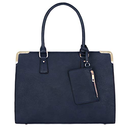 CRAZYCHIC - Bolso de Mano Grande Mujer - Tote Shopper Piel Cuero PU - Maletín Trabajo Negocios Señora Gran Capacidad - Large Portadocumentos Ordenador Hombro Bandolera Elegante - Azul