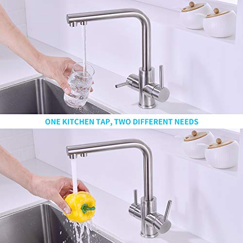 CREA Grifo Osmosis, Grifo de Cocina 3 Vías Ósmosis 360° Giratorio GrifoI， para Fregadero doble palanca Grifería de Cocina Acero iInoxidable