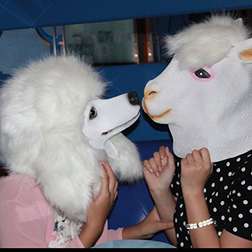 CreepyParty Máscara de la Cabeza del Perro del Látex de Halloween (caniche blanco)