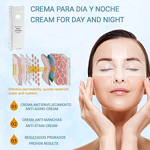Crema antiarrugas fácial con acido Hialurónico/Día y noche.Crema antimanchas hidratante para mujer, rejuvenecedora de la piel de la mujer. Producto premium garantizado 50ml