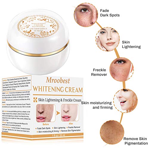 Crema blanqueadora, crema iluminadora, crema aclaradora, tratamiento facial antienvejecimiento para hiperpigmentación, tono de piel desigual, puntos oscuros y daños del sol, 30 ml