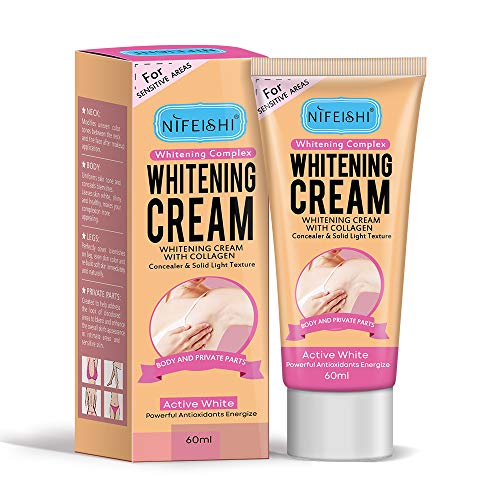 Crema Blanqueadora, Whitening Cream, Crema Blanqueadora Cuerpo para Piel Oscura, Cuello, Zonas sensibles, Codos, Muslos Interiores, Rodillas y Axilas, Crema para el Cuidado de la Piel, 60ML