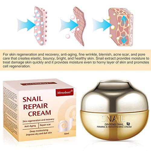 Crema de Baba de Caracol, Snail Repair Cream, Natural Snail Extract Cream, Crema Facial para Hidratante, Reafirma y Nutritiva - Reducir las Arrugas y Líneas Finas, Para mujeres y hombres - 50ML