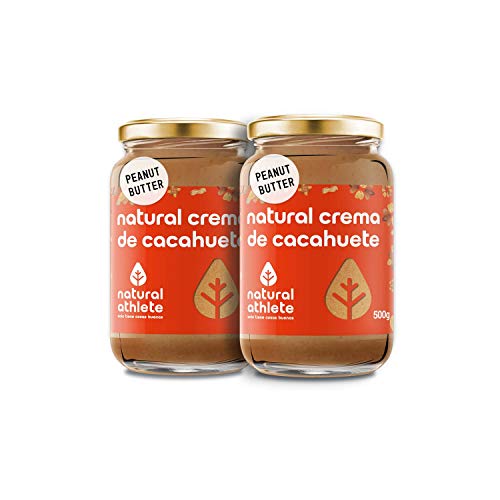 Crema de Cacahuete Natural Athlete 100% Cacahuete Sin Azúcar, Vegana, Sin Gluten, Sin Lactosa -Pack 2x500 g