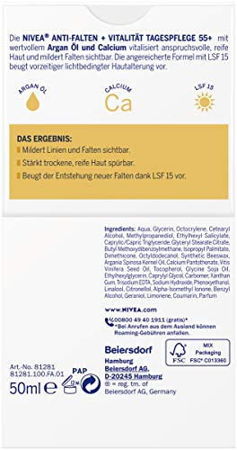 Crema de día Nivea antiarrugas + vitalidad, 55 + 50 ml, 50 ml