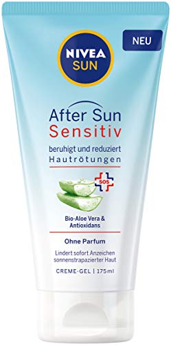 Crema de gel Nivea Sun Sensitiv SOS (175 ml), refrescante after Sun Gel con efecto calmante de la piel, gel con aloe vera orgánico y antioxidante para pieles sensibles