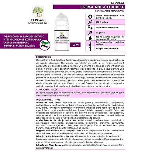 Crema Ecológica Anticelulítica Reafirmante corporal. Anticelulítico Reductor Quemagrasas para celulitis en abdomen/glúteos. Tratamiento anticelulitis muy eficaz en postparto. Elimina Piel de naranja