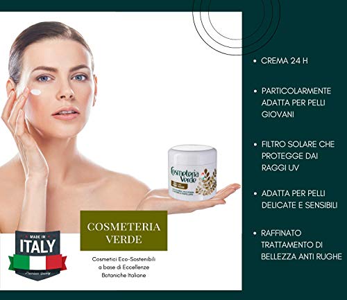 Crema Facial “primeras Arrugas” 24 H Cosmeteria Verde - Crema 24 horas, estudiada para actuar sobre las pieles aún jovenes, pero delicadas y sensibles.