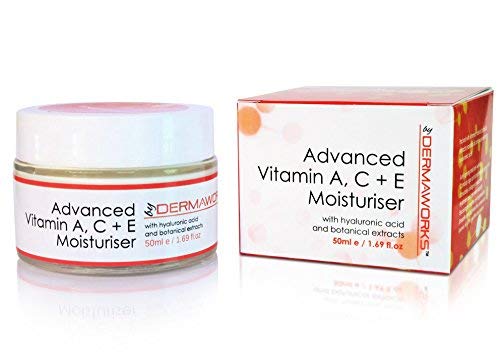 Crema Hidratante Facial DERMAWORKS con VITAMINA C, VITAMINA E, VITAMINA A + Ácido Hialurónico + aceites esenciales Hidratación superior, una piel más joven. Anti-edad, antiarrugas, reafirmante