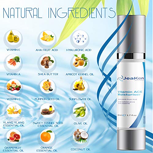 CREMA HIDRATANTE FACIAL MUJER Y HOMBRES - Crema Piel Mixta Mejorado Con Vitaminas A,C,E, Ácido Hialurónico Y Ácidos Frutos AHA - Crema Antiarrugas Sin Parabenos - Crema Anti edad Botella de 50ml