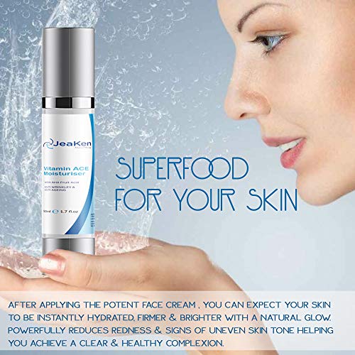 CREMA HIDRATANTE FACIAL MUJER Y HOMBRES - Crema Piel Mixta Mejorado Con Vitaminas A,C,E, Ácido Hialurónico Y Ácidos Frutos AHA - Crema Antiarrugas Sin Parabenos - Crema Anti edad Botella de 50ml