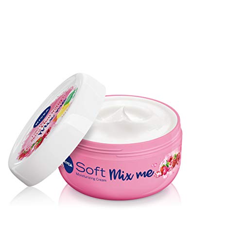 Crema hidratante Nivea Soft Mix Me Happy Exotic, 8 envases de 100 ml, crema para la piel con sabor a fruta, para mezclar con Berry Charming y Chilled Oasis