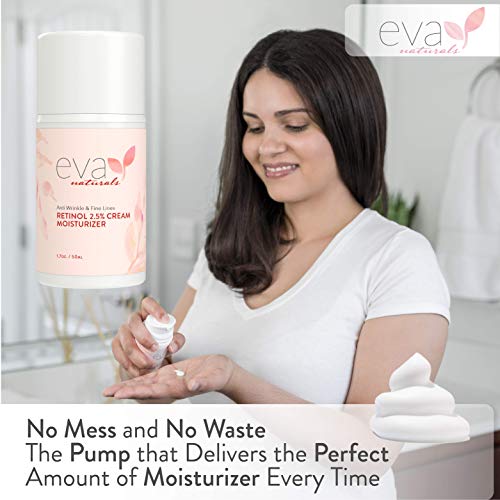 Crema Humectante Retinol 2.5% para Cara Eva Naturals 1.7 oz, la Mejor Crema de Retinol, Anti-Edad, Controla Brotes, Hidratación Profunda, Retinol para Piel con Vitamina E, Té Verde y Aceite de Jojoba