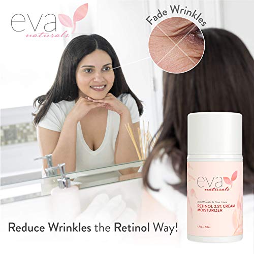 Crema Humectante Retinol 2.5% para Cara Eva Naturals 1.7 oz, la Mejor Crema de Retinol, Anti-Edad, Controla Brotes, Hidratación Profunda, Retinol para Piel con Vitamina E, Té Verde y Aceite de Jojoba
