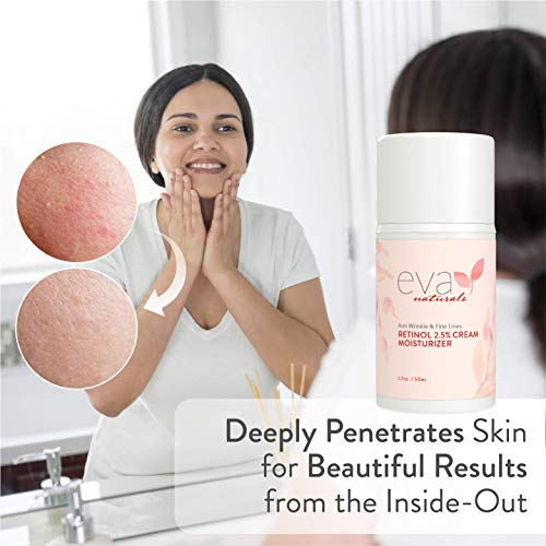 Crema Humectante Retinol 2.5% para Cara Eva Naturals 1.7 oz, la Mejor Crema de Retinol, Anti-Edad, Controla Brotes, Hidratación Profunda, Retinol para Piel con Vitamina E, Té Verde y Aceite de Jojoba