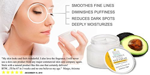 Crema para los ojos con vitamina E natural para el tratamiento de las ojeras. Reduce las bolsas hinchadas, elimina las arrugas y las líneas finas y suaviza las patas de gallo.