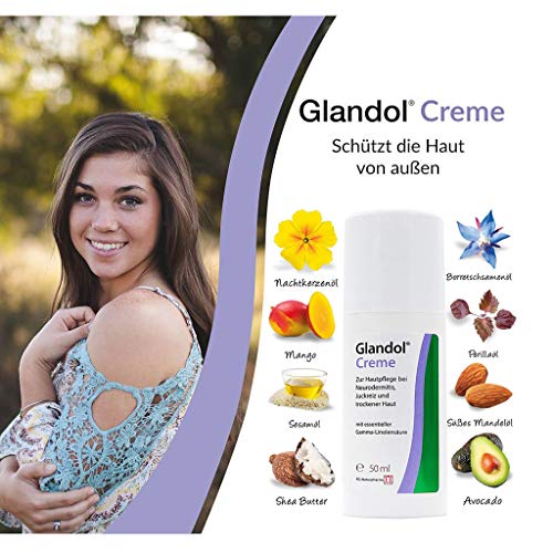 crema para psoriasis y piel atopica de Glandol®, crema para dermatite, crema de manos - crema rosácea, crema eczema - crema para la pie seca y picazón, crema para la cara, 50g