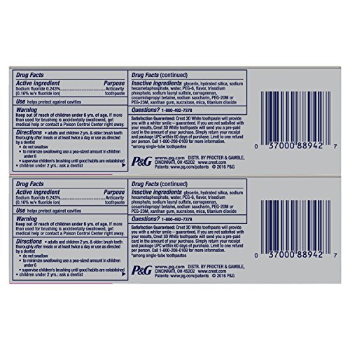 Crest Fluoruro dientes anticavidad blanqueamiento dentífrico - menta vibrante 4.1 Onzas paquete doble