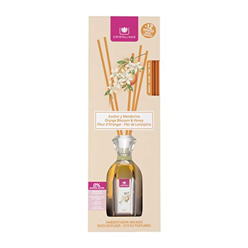 CRISTALINAS. Ambientador Mikado Clásico. Difusor con Varillas de ratán. Formula sin Alcohol. Máxima duración: más de 12 semanas. Capacidad 90ml. Disfruta de tu Aroma Favorito Azahar
