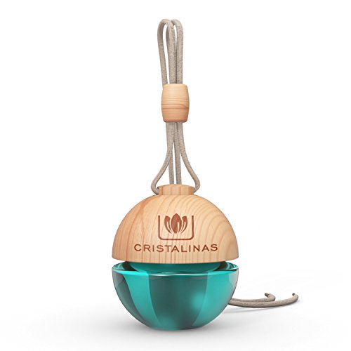 CRISTALINAS Ambientador y Absorbe OLOR esférico para coche. Aroma BEBE Y COLONIA. Mas de 2 meses de duración. 0% Alcohol. Doble sujeción: PINZA + COLGANTE