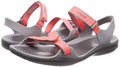 Crocs W Swiftwater Webbing Sandal 204804, Sandalias con Punta Abierta para Mujer, Naranja (Bright Coral/Light Grey 6pk), 37/38 EU
