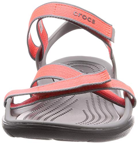 Crocs W Swiftwater Webbing Sandal 204804, Sandalias con Punta Abierta para Mujer, Naranja (Bright Coral/Light Grey 6pk), 37/38 EU