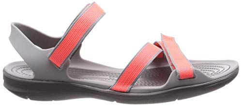 Crocs W Swiftwater Webbing Sandal 204804, Sandalias con Punta Abierta para Mujer, Naranja (Bright Coral/Light Grey 6pk), 37/38 EU