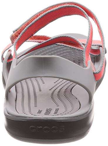 Crocs W Swiftwater Webbing Sandal 204804, Sandalias con Punta Abierta para Mujer, Naranja (Bright Coral/Light Grey 6pk), 37/38 EU