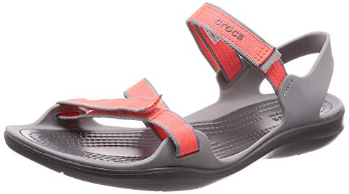 Crocs W Swiftwater Webbing Sandal 204804, Sandalias con Punta Abierta para Mujer, Naranja (Bright Coral/Light Grey 6pk), 37/38 EU