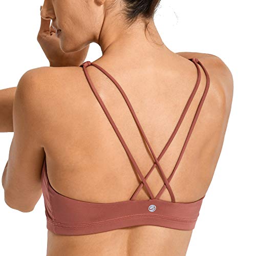 CRZ YOGA - Sujetador Deportivo Yoga Cruzados Espalda Sin Aros para Mujer Bronceador Rojo XS