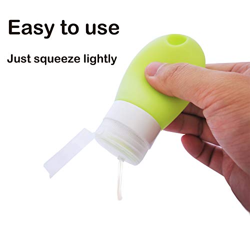 CTlife - Botellas de viaje, 4 unidades de 60 ml de silicona reciclable portátil desinfectante de manos con mosquetón y bolsa de transporte para artículos de tocador