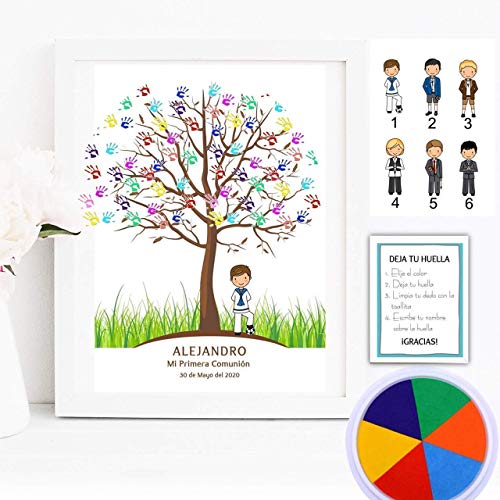 Cuadro de árbol de huellas con niño de comunión. Varios tamaños y colores de marco.Tintas e instrucciones incluidas. MODELO SIXTY