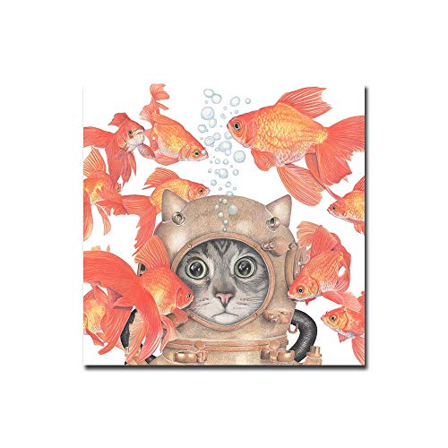 Cuadro de arte de pared abstracto Estilo nórdico Dibujos animados creativos Ropa de gato Traje de neopreno Peces de colores Lienzo Pintura Póster Impresiones Dormitorio Sala de estar Oficina Estudio