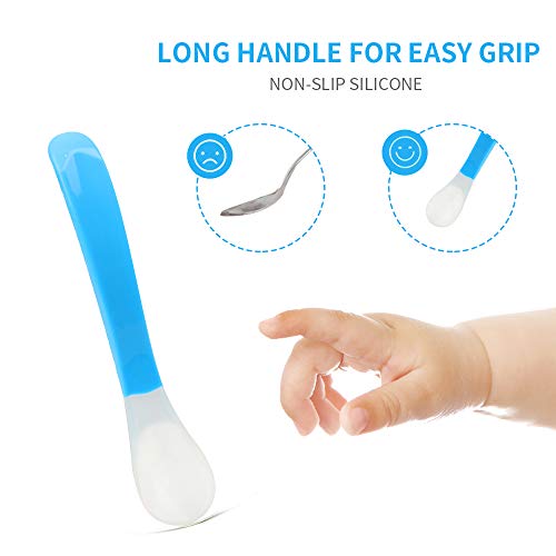 Cucharas Bebé, 7 stars 4 Piezas Cucharillas de Bebé de Siliconas Suaves, Cucharas de Alimentación para Bebé, Cuchillerías Antideslizante Ergonómicas a Niños Apartir de 4 Meses Set de Cucharas