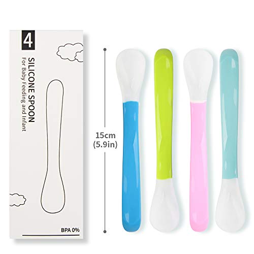 Cucharas Bebé, 7 stars 4 Piezas Cucharillas de Bebé de Siliconas Suaves, Cucharas de Alimentación para Bebé, Cuchillerías Antideslizante Ergonómicas a Niños Apartir de 4 Meses Set de Cucharas