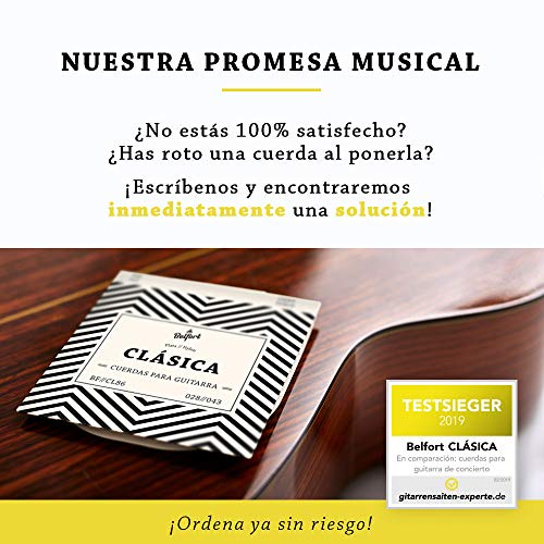 Cuerdas de nailon de primera calidad para guitarra clásica, española, flamenca y guitarra acústica (lote de 6 cuerdas) BONUS: 3 púas.