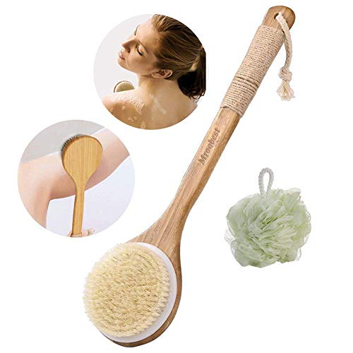 Cuerpo Cepillo, Cepillo de baño, Cepillo Espalda Ducha, Suave Natural Cerdas Cepillo, Limpiar Espalda y Euerpo, Exfoliación, Masajee, SPA, Anti celulitis, Obtener Piel Suave