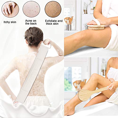 Cuerpo Cepillo, Cepillo Espalda Ducha Mango Largo Bambu, Suave Natural Cerdas Cepillo Limpiar Espalda y Euerpo, Exfoliación Cepillo de Masaje Corporal, Reducir la celulitis