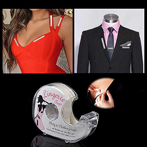 Cuerpo Cinta doble cara, Invisible Transparente Adhesivo Pelo Peluca Ropa Vestido 5 Metros con Dispensador de Cinta