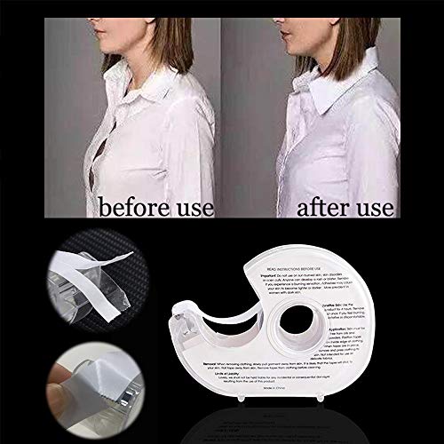 Cuerpo Cinta doble cara, Invisible Transparente Adhesivo Pelo Peluca Ropa Vestido 5 Metros con Dispensador de Cinta
