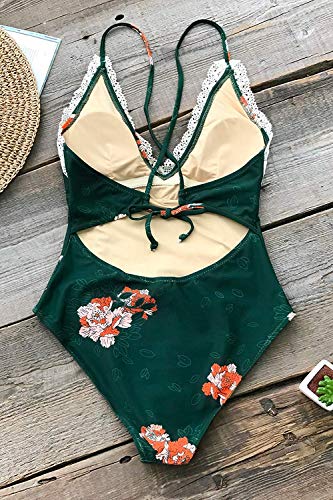 Cupsge Tankini para mujer S Moonlight Shadow Lace One Piece Tankinu Tankinis Cup, traje de baño Tankinis Cuello y Shirring Floral patrones Traje de baño alto Cupshr bajo Tankinu para mujer