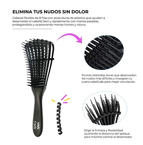 CurlsConfess - Cepillo para desenredar pelo rizado y pelo afro - Peine desenredante antitirones - Desenreda rizos 3a-4c - Ez Curly Detangler para tu cabello rizado - Cepillo D-Tangle - Color jet black