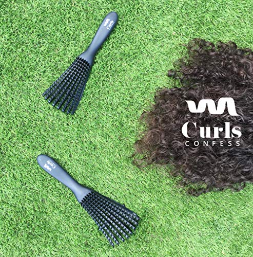 CurlsConfess - Cepillo para desenredar pelo rizado y pelo afro - Peine desenredante antitirones - Desenreda rizos 3a-4c - Ez Curly Detangler para tu cabello rizado - Cepillo D-Tangle - Color jet black