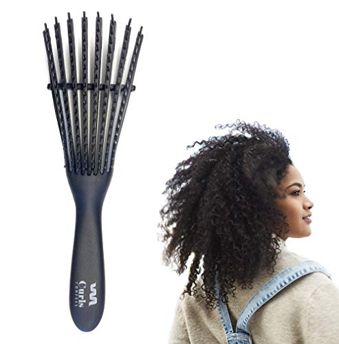 CurlsConfess - Cepillo para desenredar pelo rizado y pelo afro - Peine desenredante antitirones - Desenreda rizos 3a-4c - Ez Curly Detangler para tu cabello rizado - Cepillo D-Tangle - Color jet black