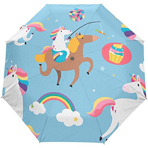 Cute Animal Blue Auto Open Umbrella Sun Rain Umbrella Anti UV Folding Compact Automatic Paraguas