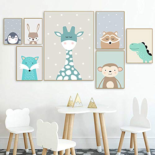Cute Cartoon Animal Penguin Monkey Kindergarten Poster Canvas Art Printing Habitación nórdica para niños Pintura decorativa 40x60cm