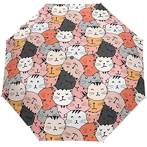 Cute Cats Cartoon Animals Auto Open Close Paraguas Anti UV Plegable Compacto Automático Paraguas